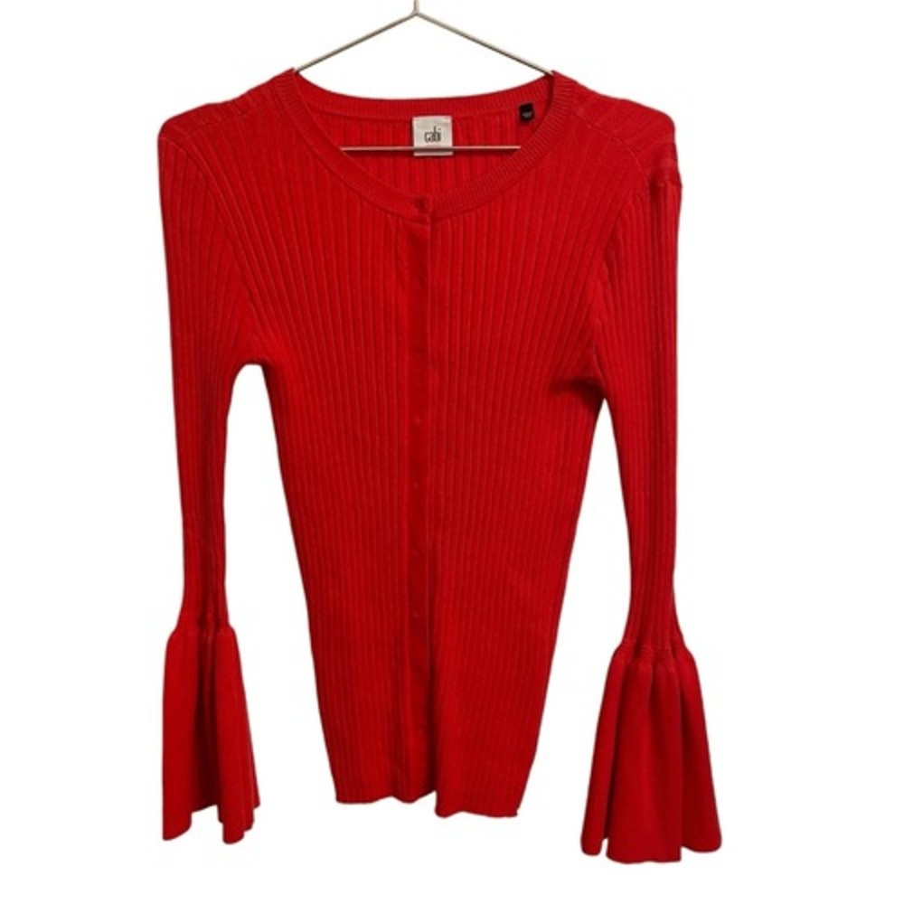 Cabi Womens Red Ribbed Bell Sleeve Button Front Cardigan Sweater 5285 Size S - Picture 2 of 8